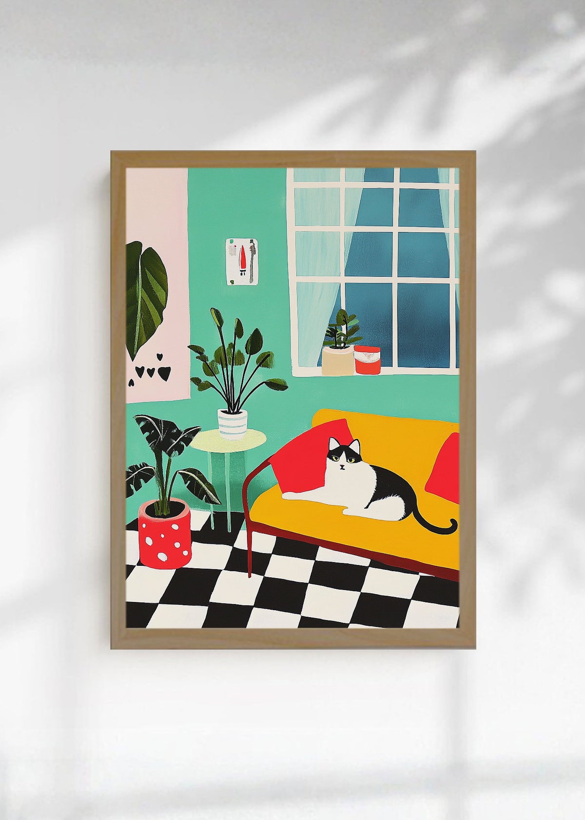 Cuadro Decorativo Trendy, Gato Living Damero Menta