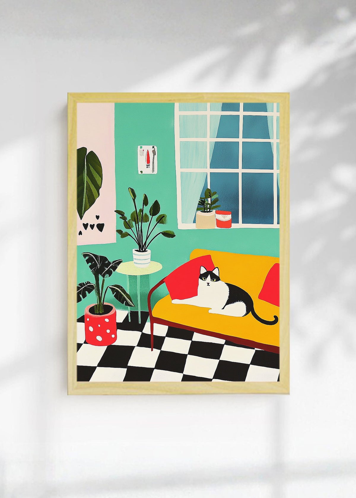 Cuadro Decorativo Trendy, Gato Living Damero Menta