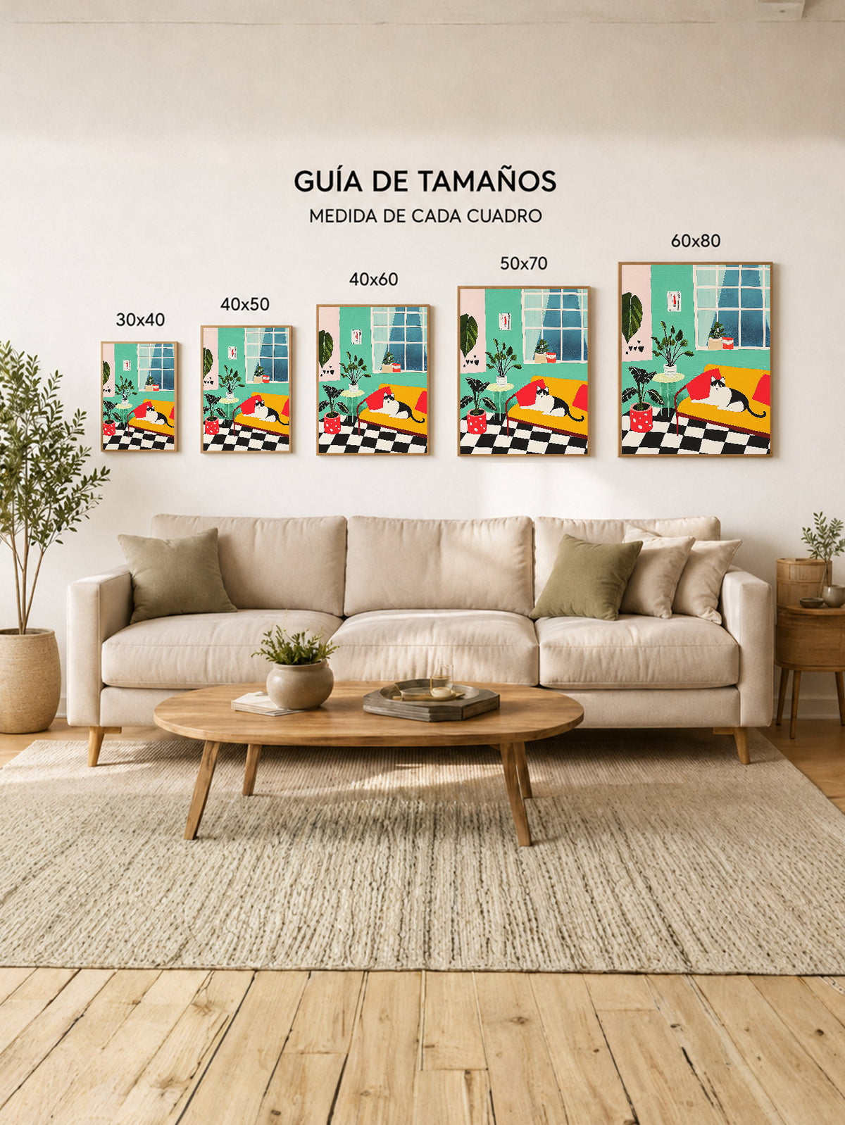 Cuadro Decorativo Trendy, Gato Living Damero Menta