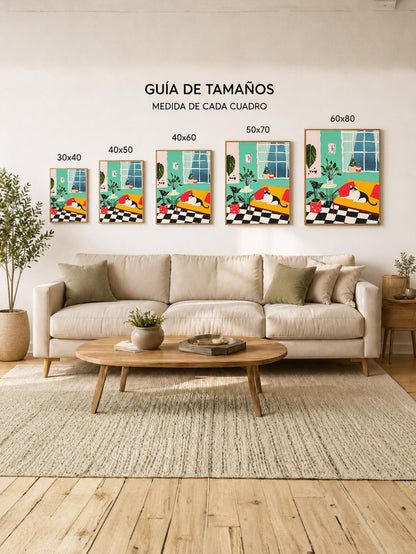 Cuadro Decorativo Trendy, Gato Living Damero Menta