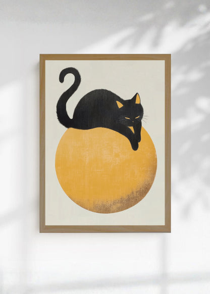 Cuadro Decorativo Trendy, Gato Negro Luna Dorada