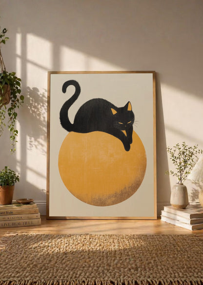 Cuadro Decorativo Trendy, Gato Negro Luna Dorada