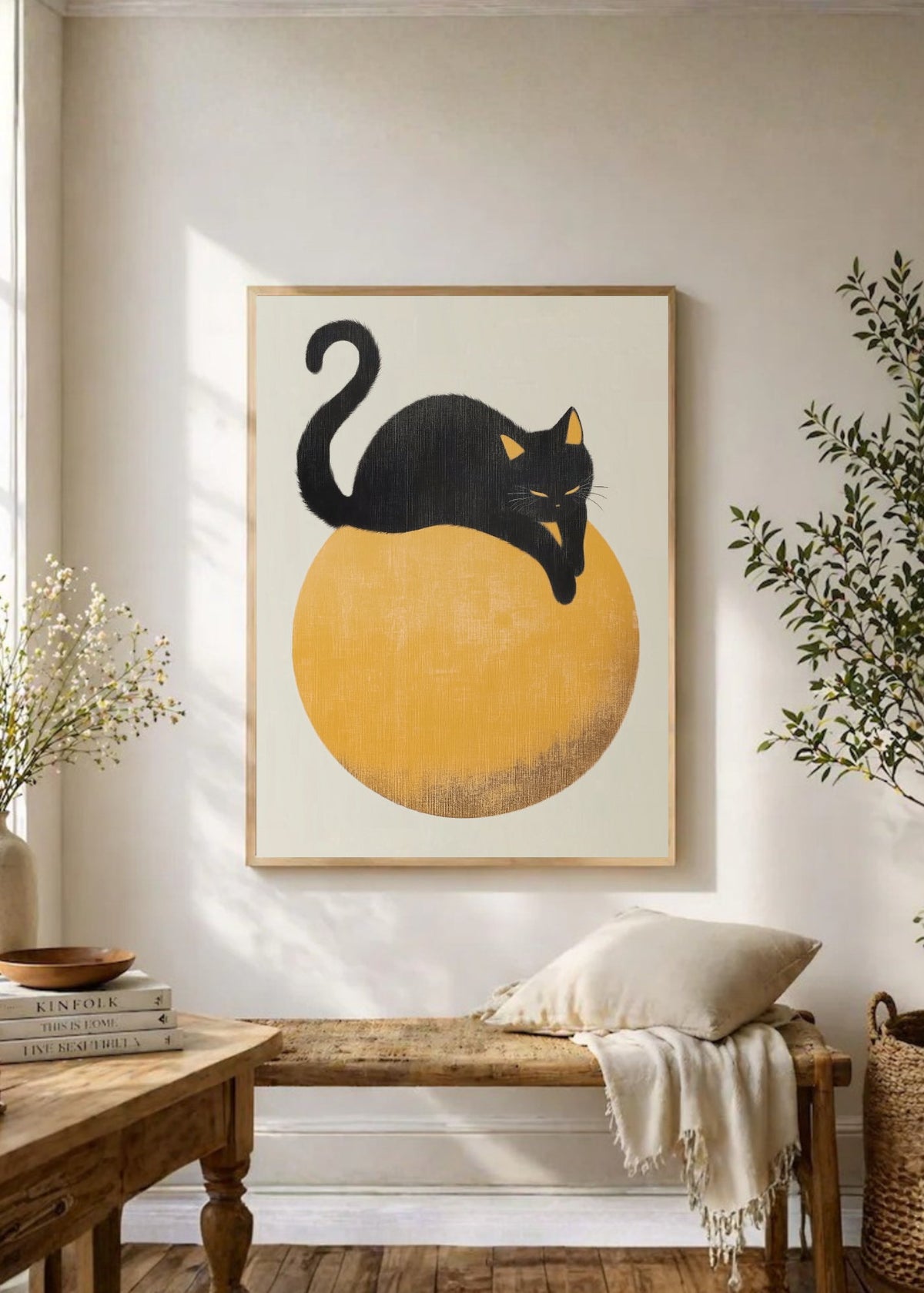 Cuadro Decorativo Trendy, Gato Negro Luna Dorada
