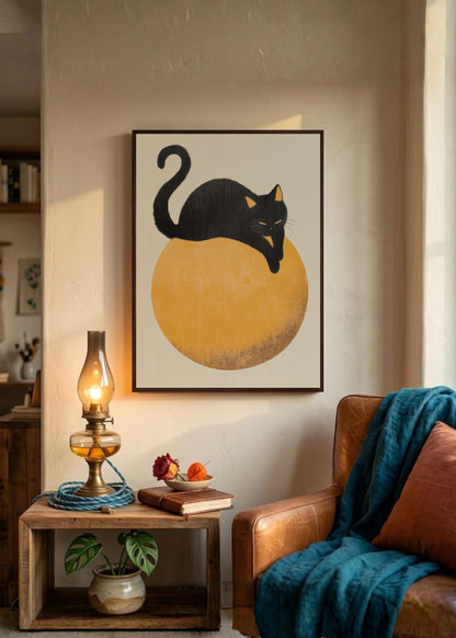 Cuadro Decorativo Trendy, Gato Negro Luna Dorada