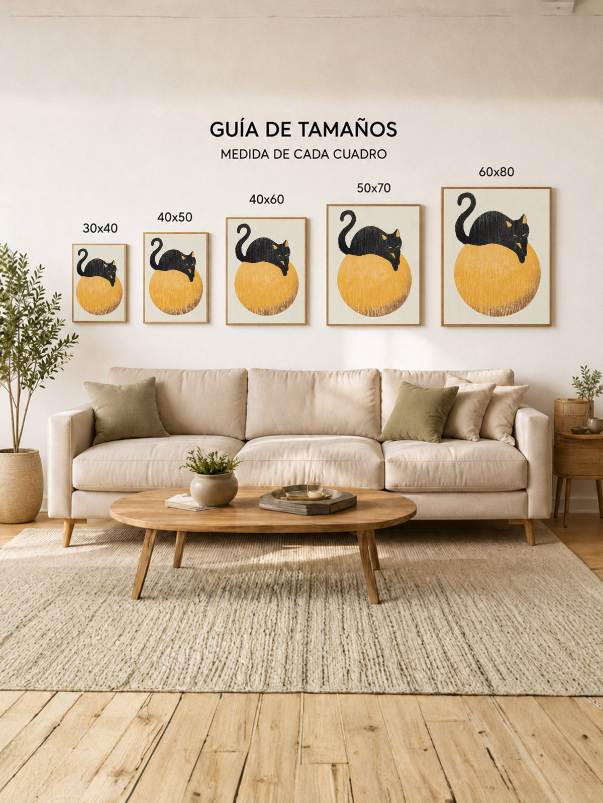 Cuadro Decorativo Trendy, Gato Negro Luna Dorada