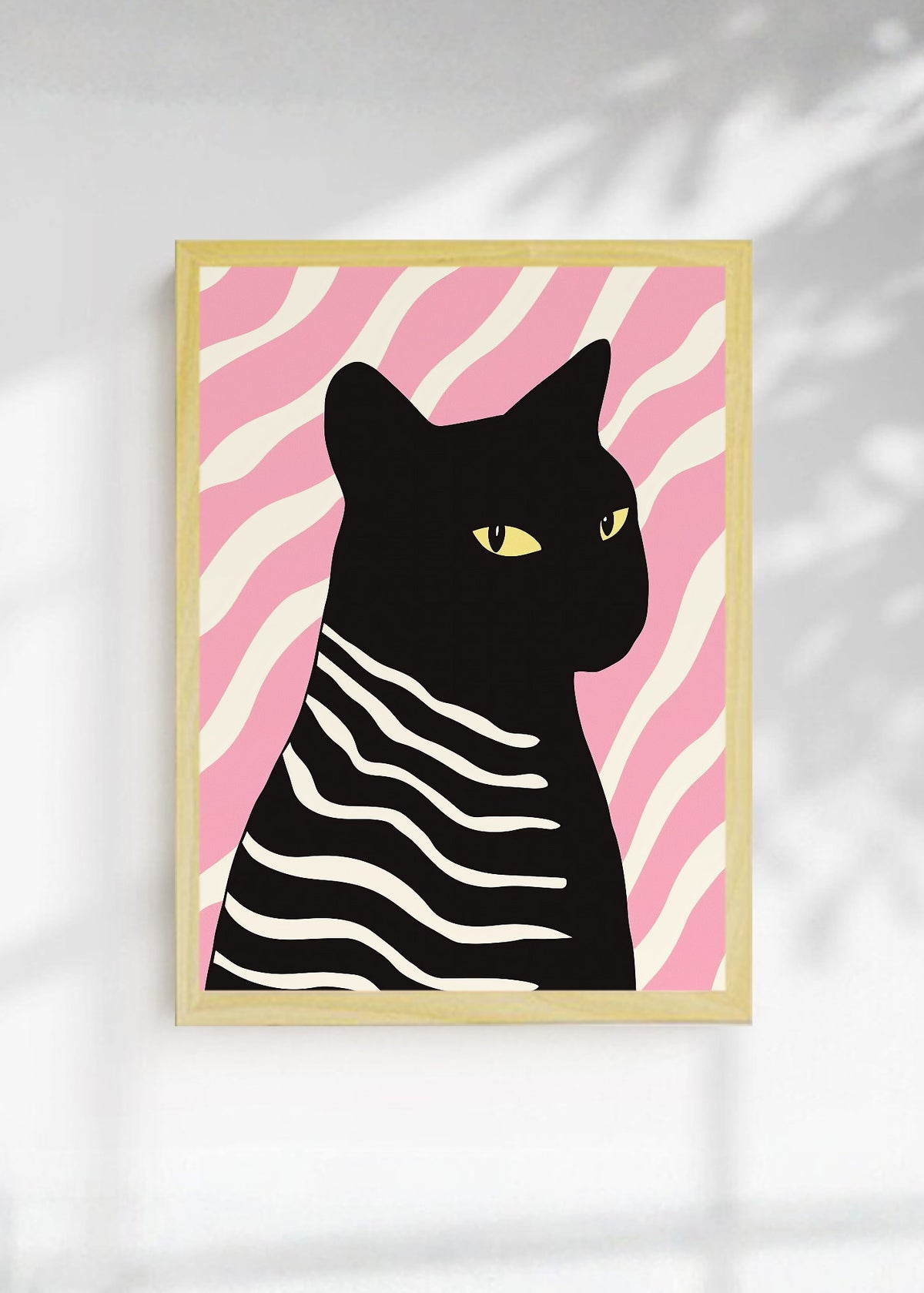Cuadro Decorativo Trendy, Gato Negro Rayas Rosa