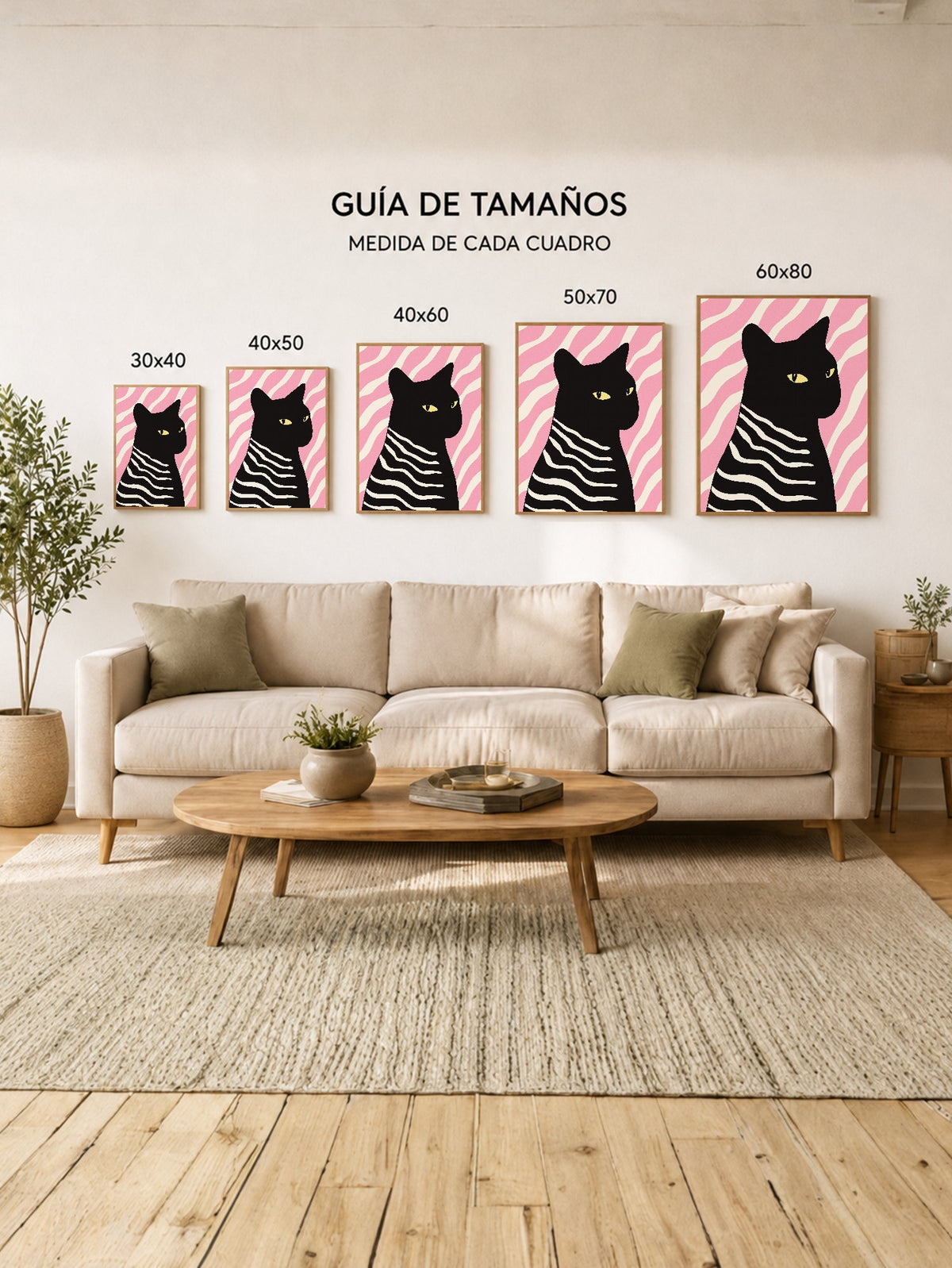 Cuadro Decorativo Trendy, Gato Negro Rayas Rosa