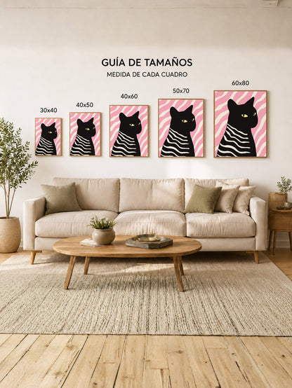 Cuadro Decorativo Trendy, Gato Negro Rayas Rosa