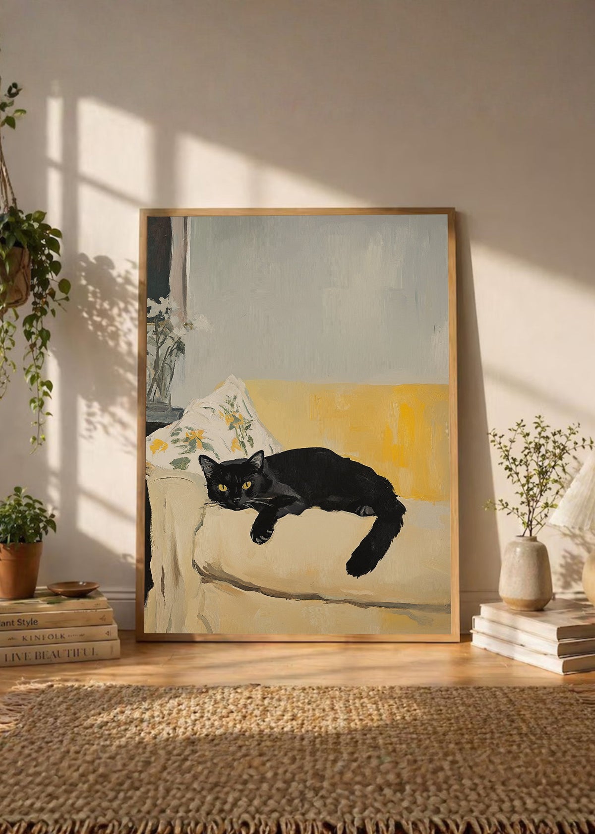 Cuadro Decorativo Trendy, Gato Negro Sillon Amarillo