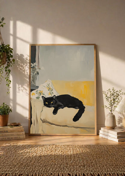 Cuadro Decorativo Trendy, Gato Negro Sillon Amarillo