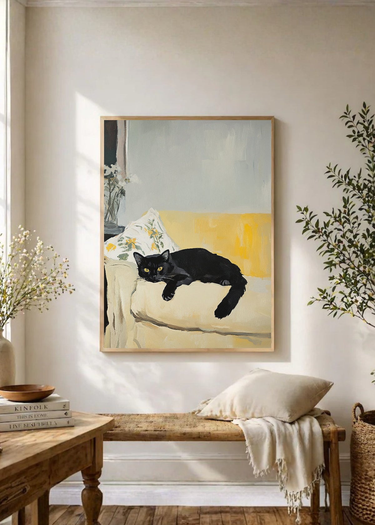 Cuadro Decorativo Trendy, Gato Negro Sillon Amarillo
