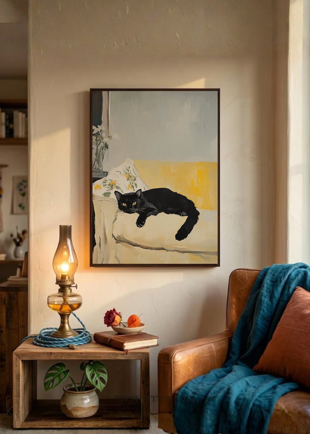 Cuadro Decorativo Trendy, Gato Negro Sillon Amarillo