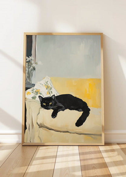 Cuadro Decorativo Trendy, Gato Negro Sillon Amarillo