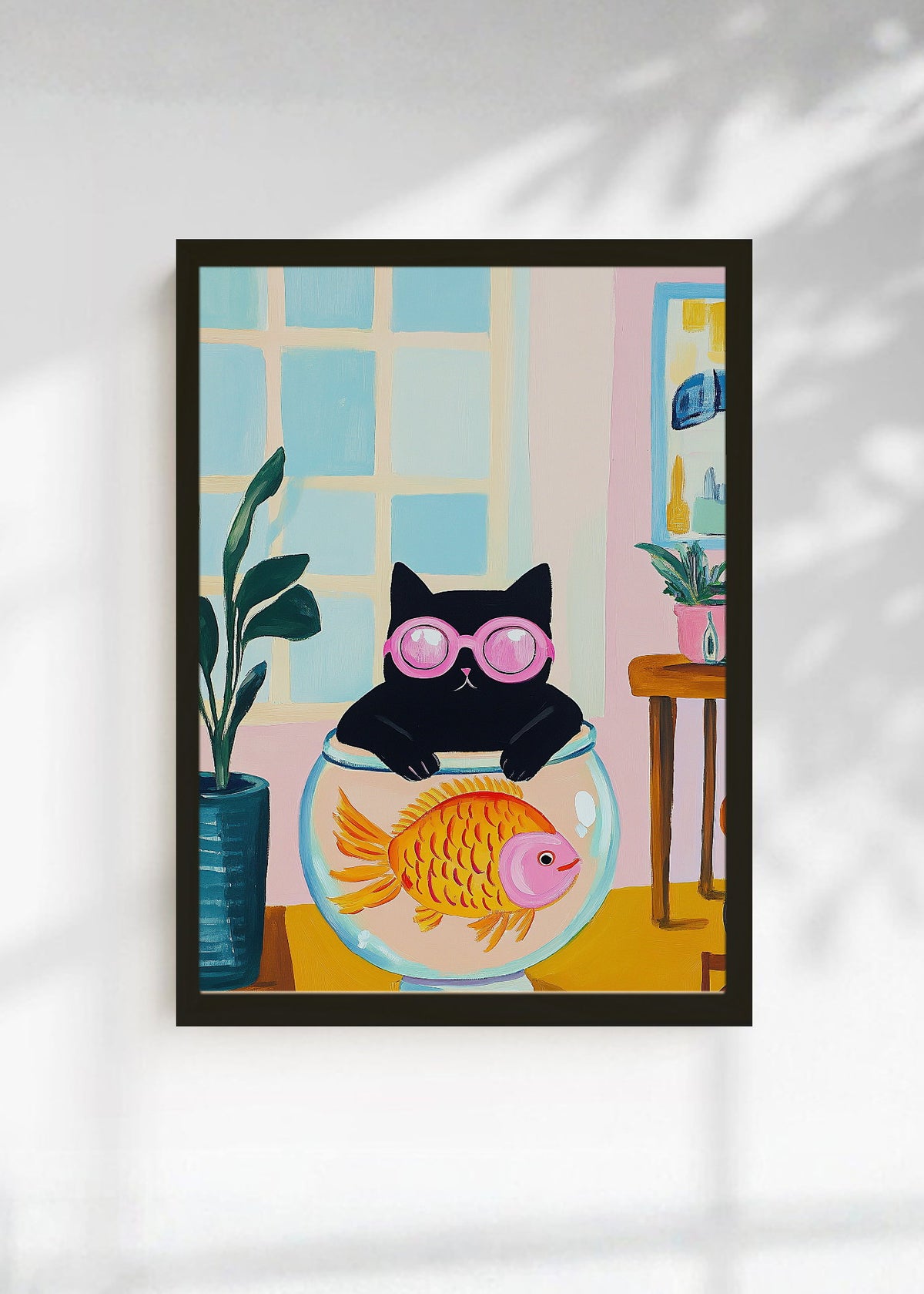Cuadro Decorativo Trendy, Gato Pecera Lentes Rosa
