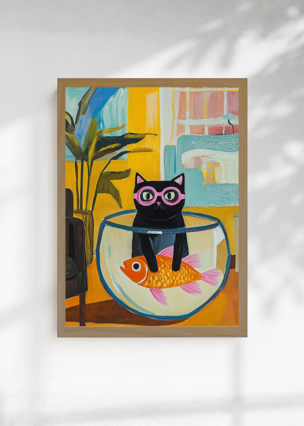Cuadro Decorativo Trendy, Gato Pecera Lentes Violeta