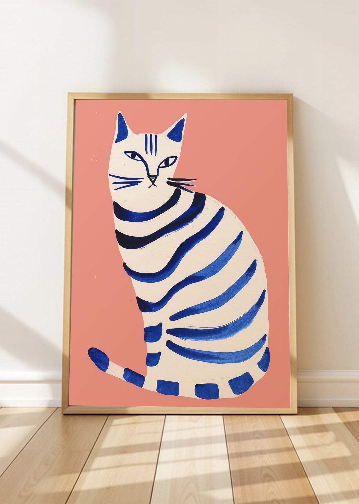 Cuadro Decorativo Trendy, Gato Rayas Azul Coral