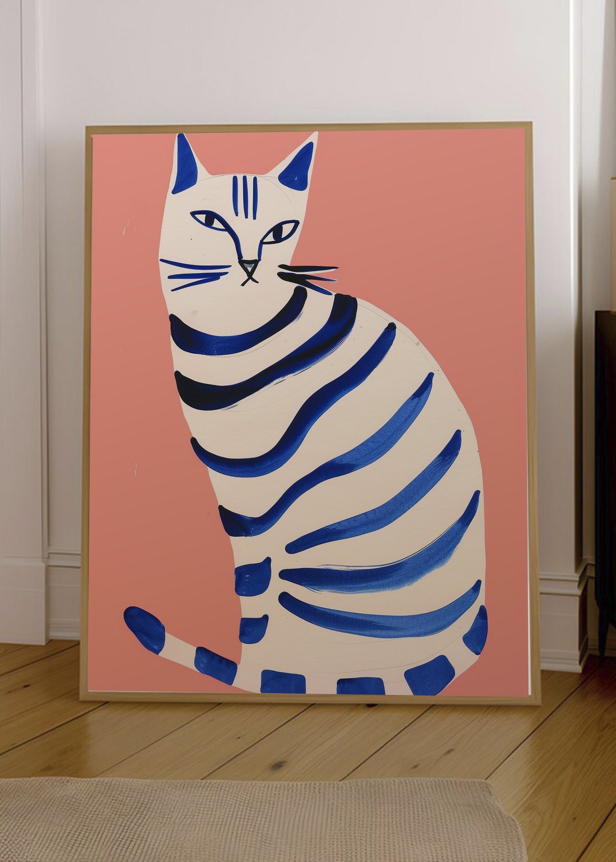 Cuadro Decorativo Trendy, Gato Rayas Azul Coral