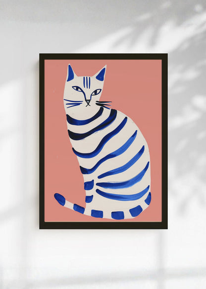 Cuadro Decorativo Trendy, Gato Rayas Azul Coral