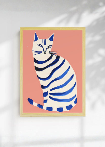 Cuadro Decorativo Trendy, Gato Rayas Azul Coral