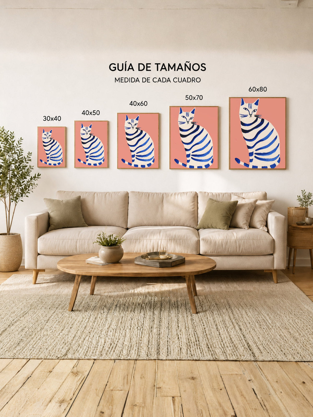 Cuadro Decorativo Trendy, Gato Rayas Azul Coral