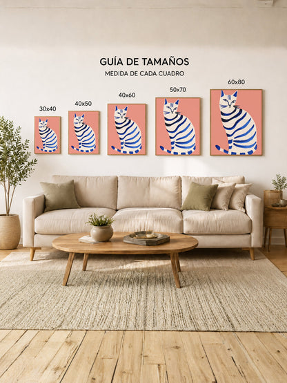 Cuadro Decorativo Trendy, Gato Rayas Azul Coral