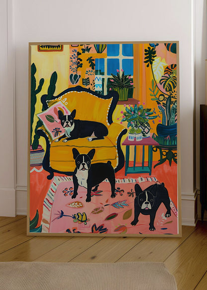 Cuadro Decorativo Trendy, Gatos Sillon Amarillo Plantas