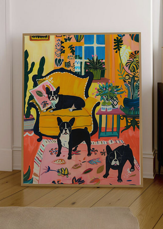 Cuadro Decorativo Trendy, Gatos Sillon Amarillo Plantas