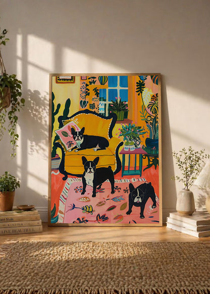 Cuadro Decorativo Trendy, Gatos Sillon Amarillo Plantas