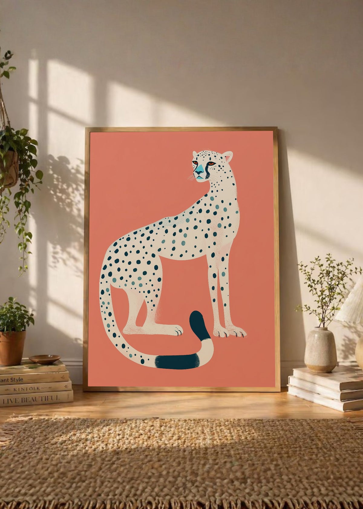 Cuadro Decorativo Trendy, Guepardo Blanco Fondo Coral