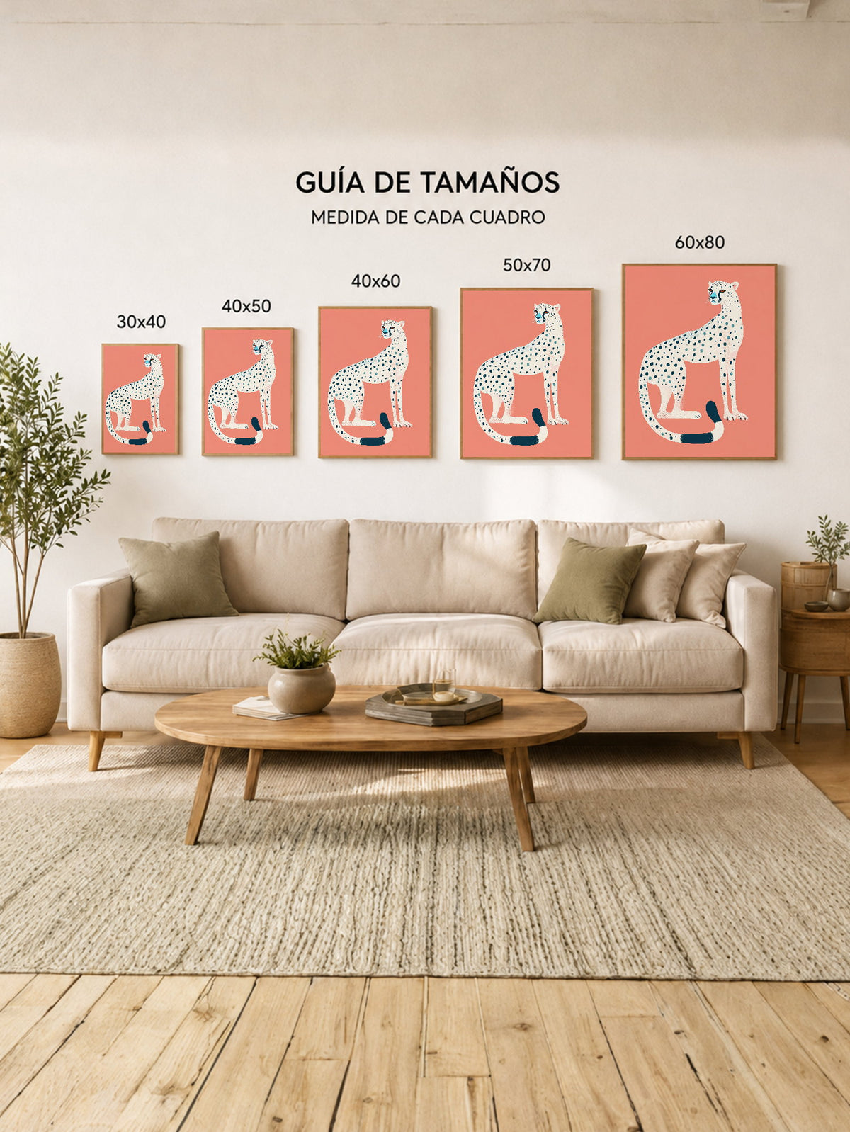 Cuadro Decorativo Trendy, Guepardo Blanco Fondo Coral