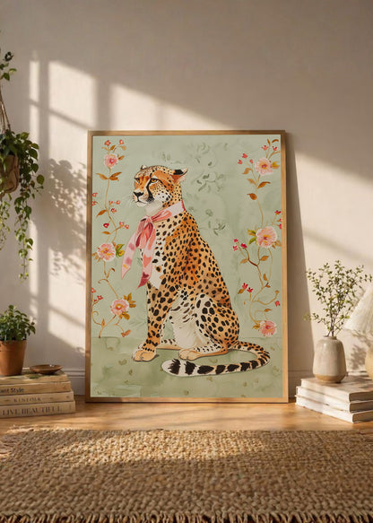 Cuadro Decorativo Trendy, Guepardo Mono Rosa Floral