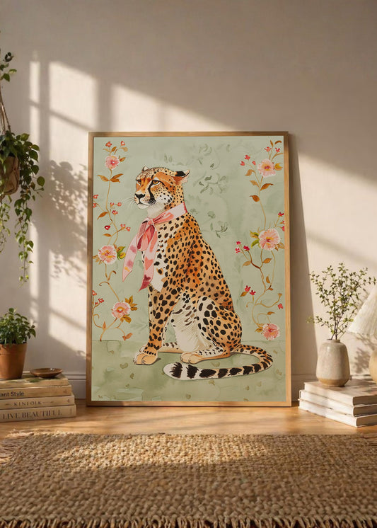 Cuadro Decorativo Trendy, Guepardo Mono Rosa Floral
