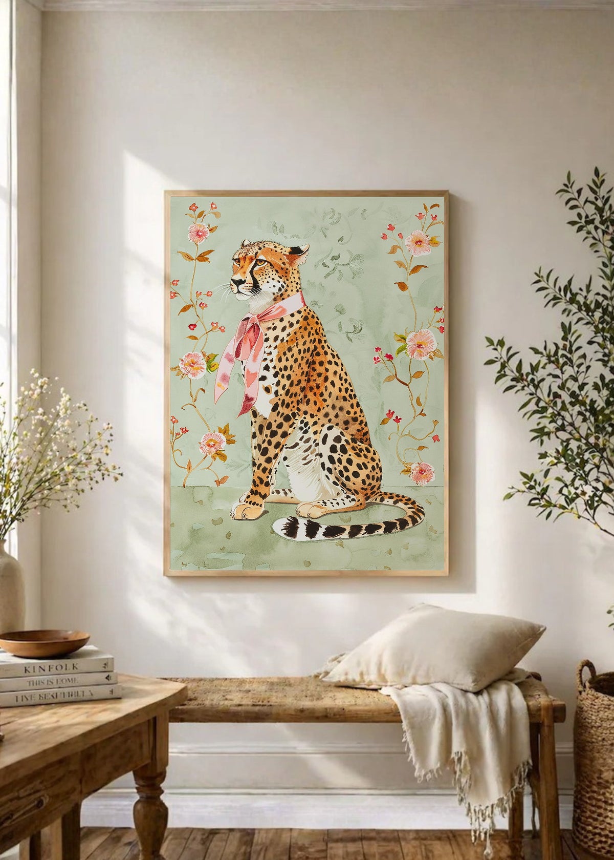 Cuadro Decorativo Trendy, Guepardo Mono Rosa Floral