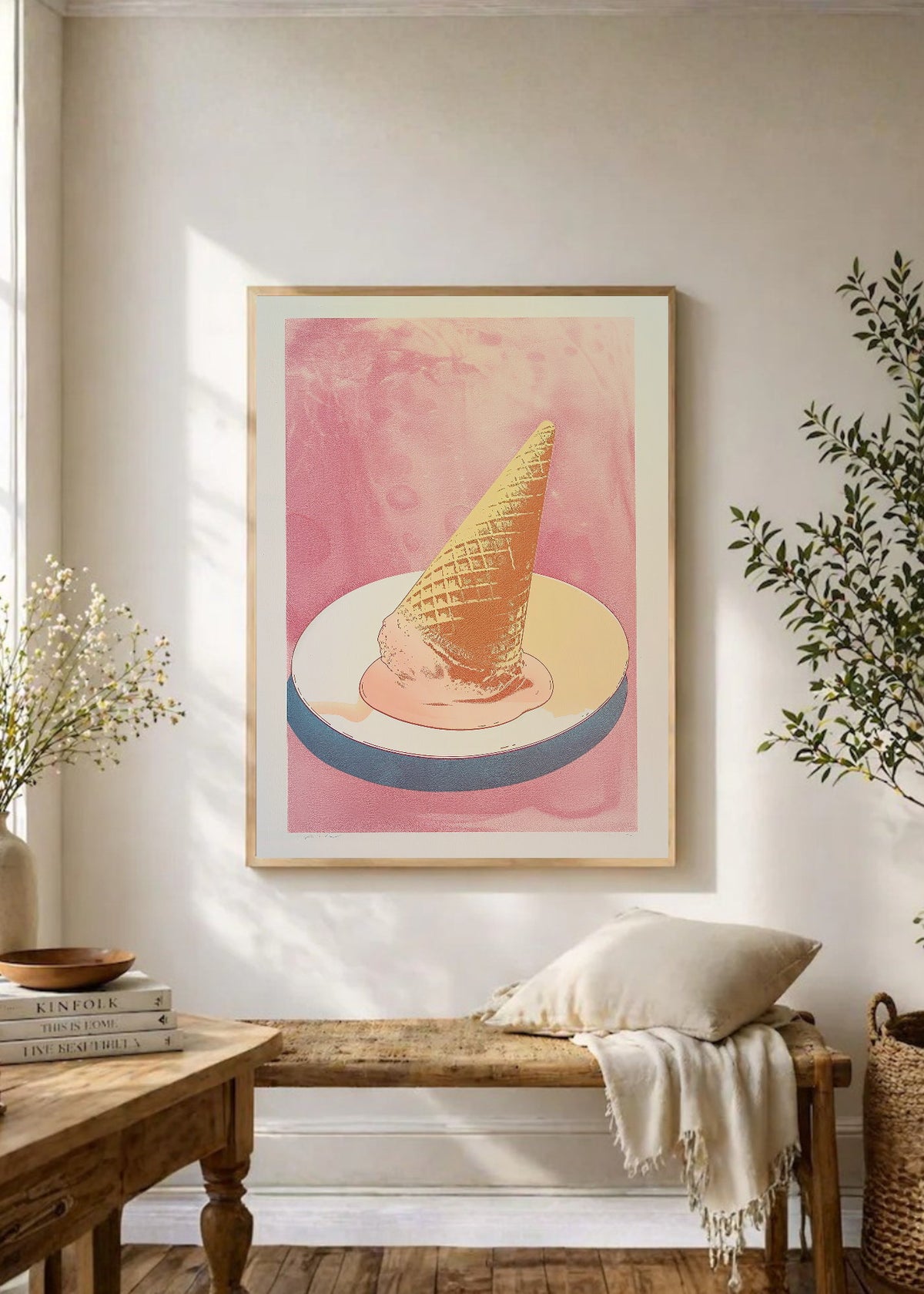 Cuadro Decorativo Trendy, Helado Cucurucho Rosa Pastel