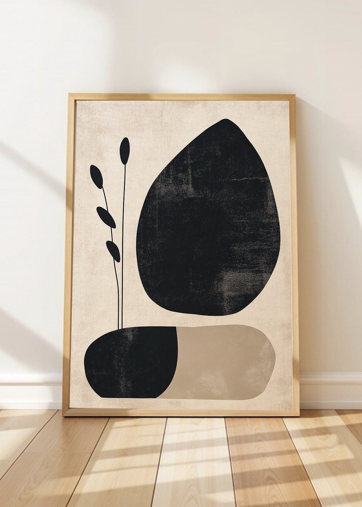 Cuadro Decorativo Trendy, Hoja Negra Beige Minimal