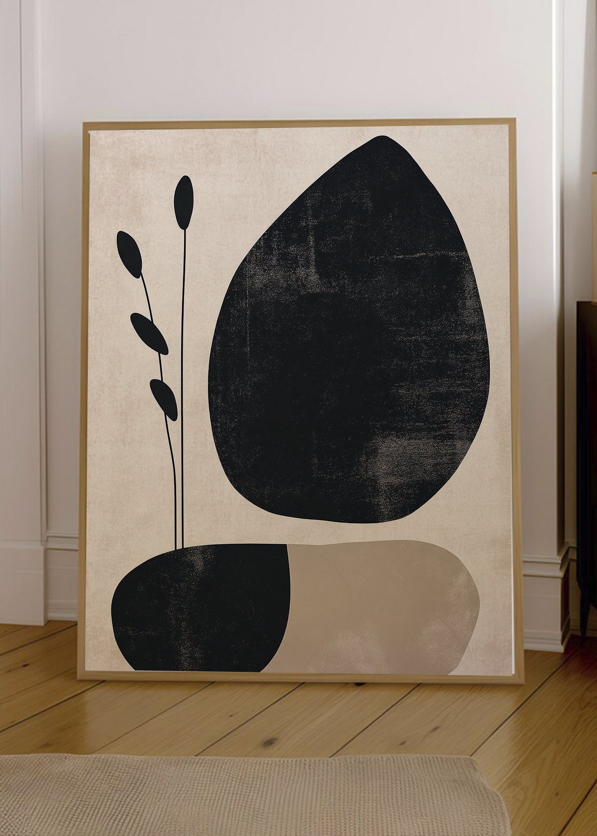 Cuadro Decorativo Trendy, Hoja Negra Beige Minimal