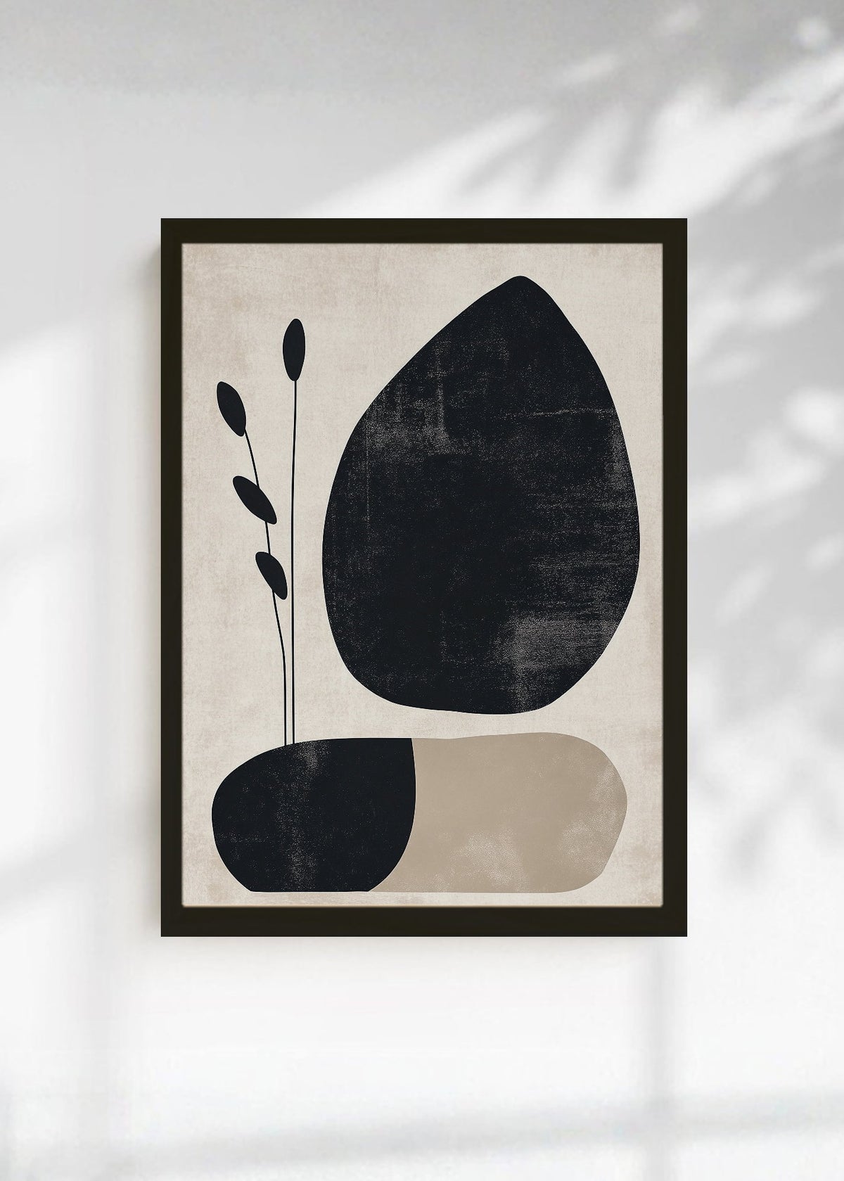 Cuadro Decorativo Trendy, Hoja Negra Beige Minimal