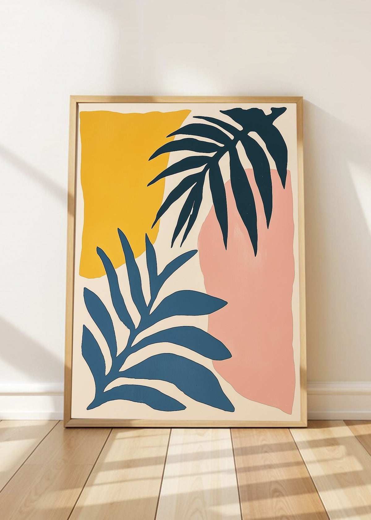 Cuadro Decorativo Trendy, Hojas Palmera Azul Mostaza