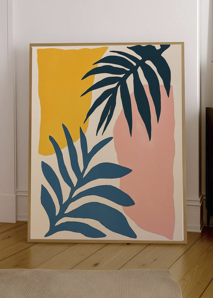 Cuadro Decorativo Trendy, Hojas Palmera Azul Mostaza