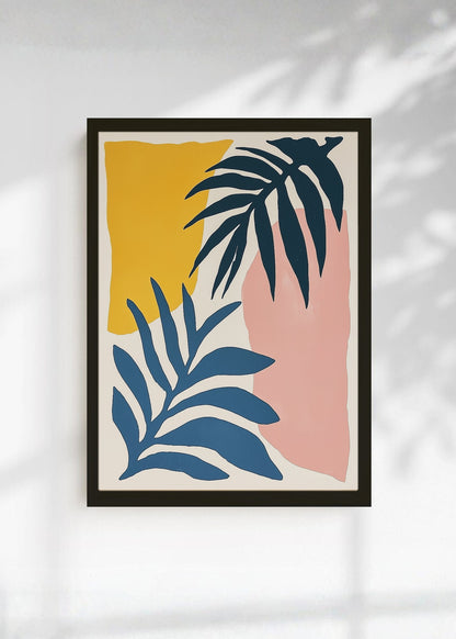 Cuadro Decorativo Trendy, Hojas Palmera Azul Mostaza