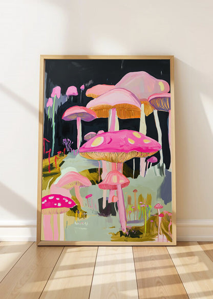 Cuadro Decorativo Trendy, Hongos Rosa Bosque Fantasía