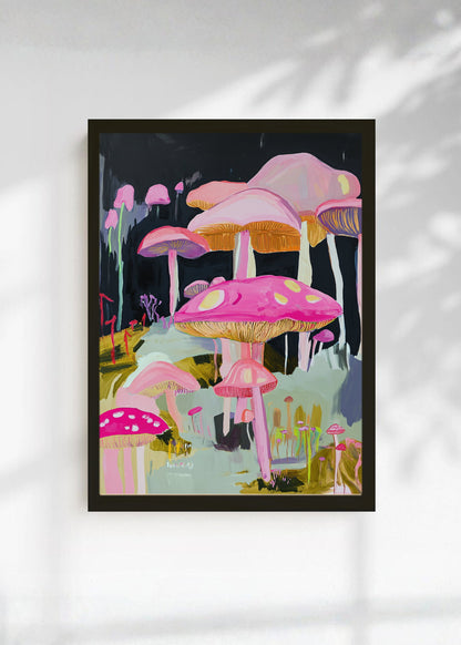 Cuadro Decorativo Trendy, Hongos Rosa Bosque Fantasía
