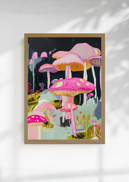 Cuadro Decorativo Trendy, Hongos Rosa Bosque Fantasía
