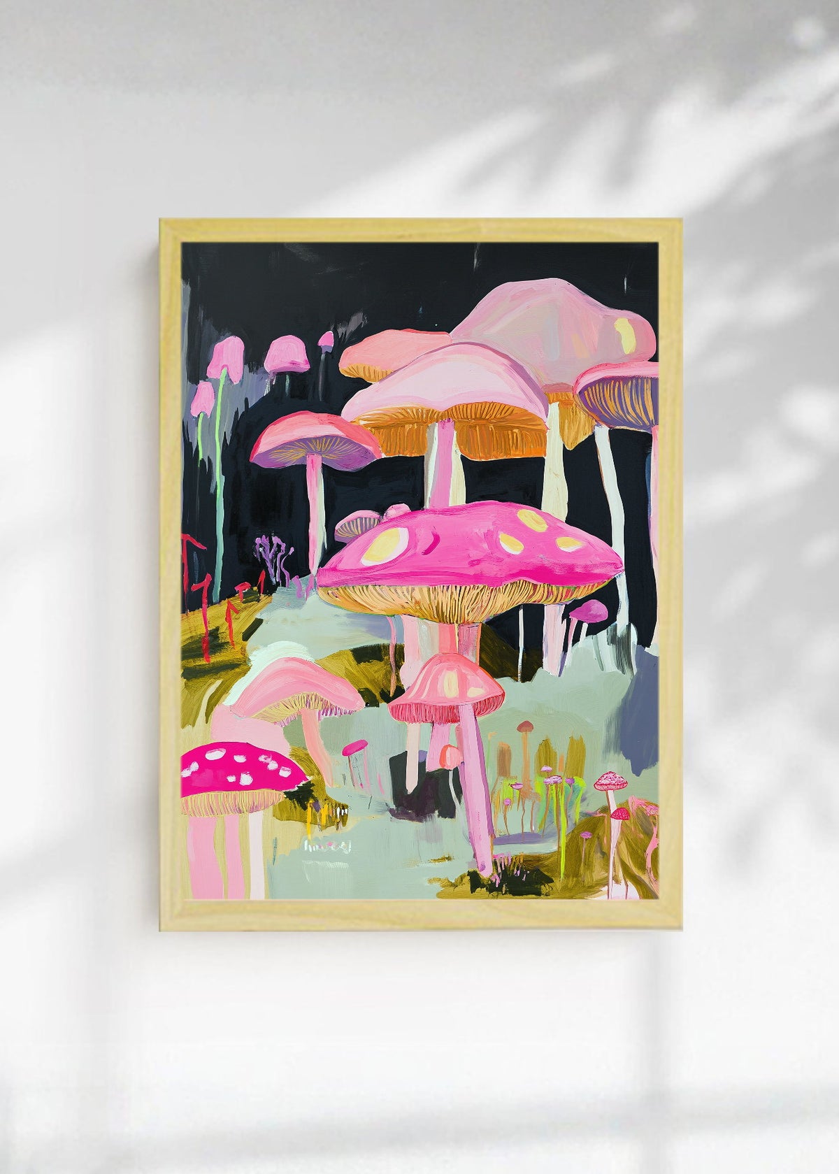 Cuadro Decorativo Trendy, Hongos Rosa Bosque Fantasía