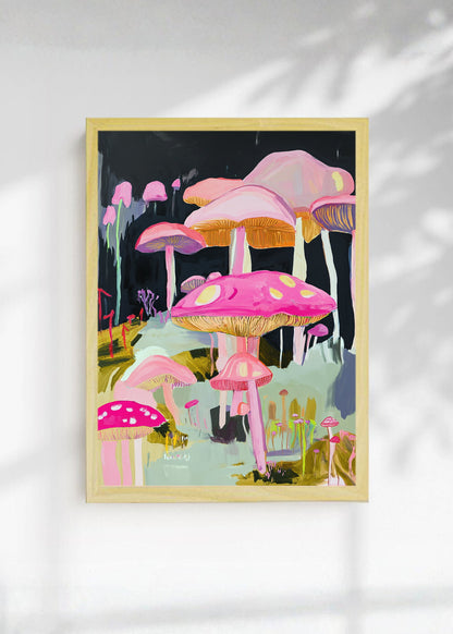 Cuadro Decorativo Trendy, Hongos Rosa Bosque Fantasía