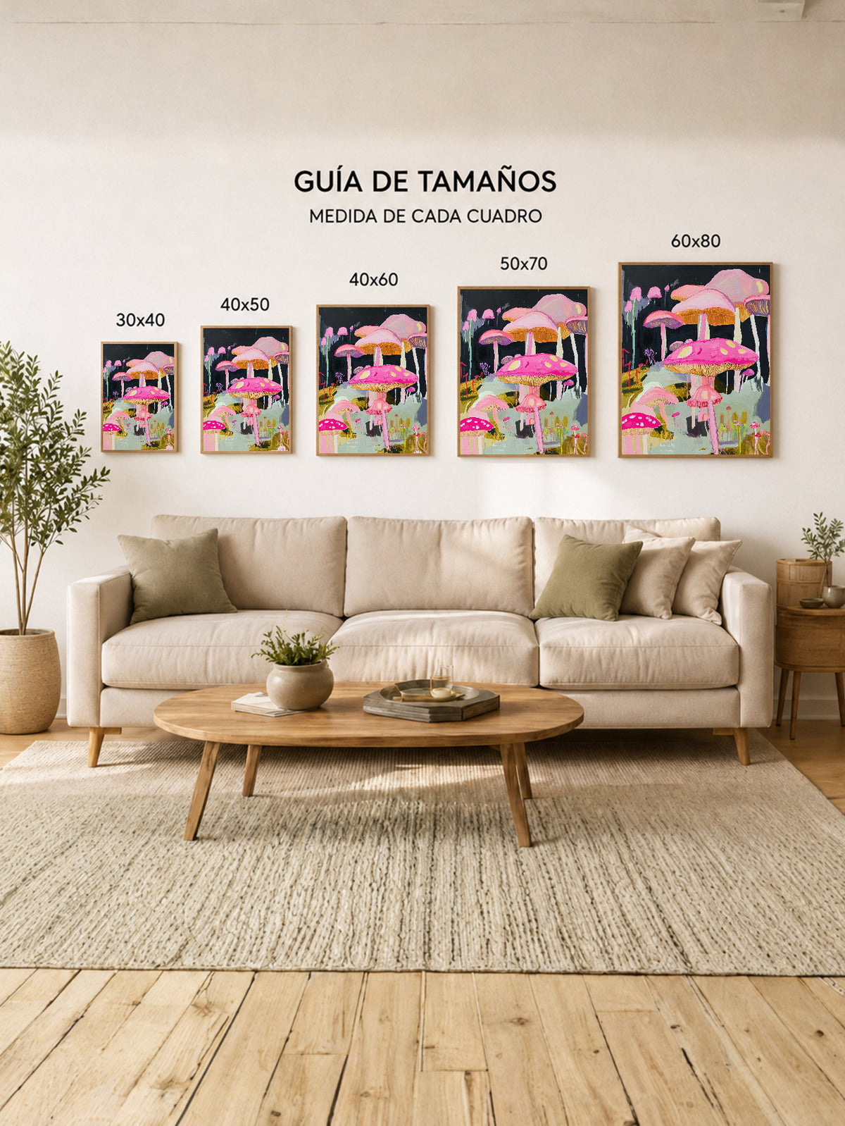 Cuadro Decorativo Trendy, Hongos Rosa Bosque Fantasía