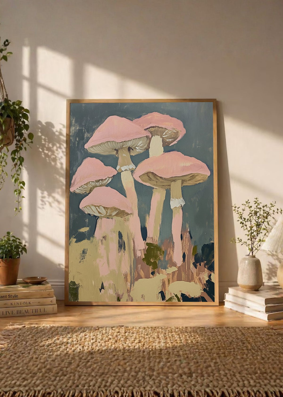 Cuadro Decorativo Trendy, Hongos Rosa Verde Oliva