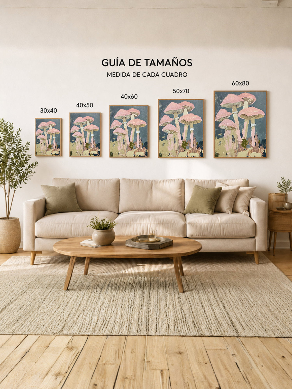 Cuadro Decorativo Trendy, Hongos Rosa Verde Oliva
