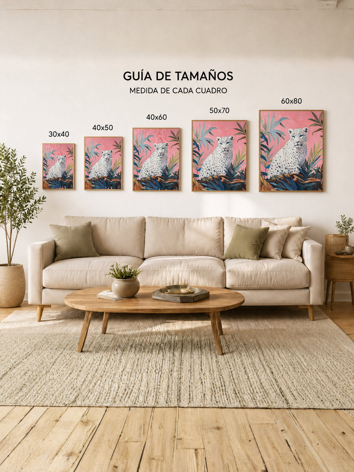 Cuadro Decorativo Trendy, Leopardo Blanco Hojas Rosa