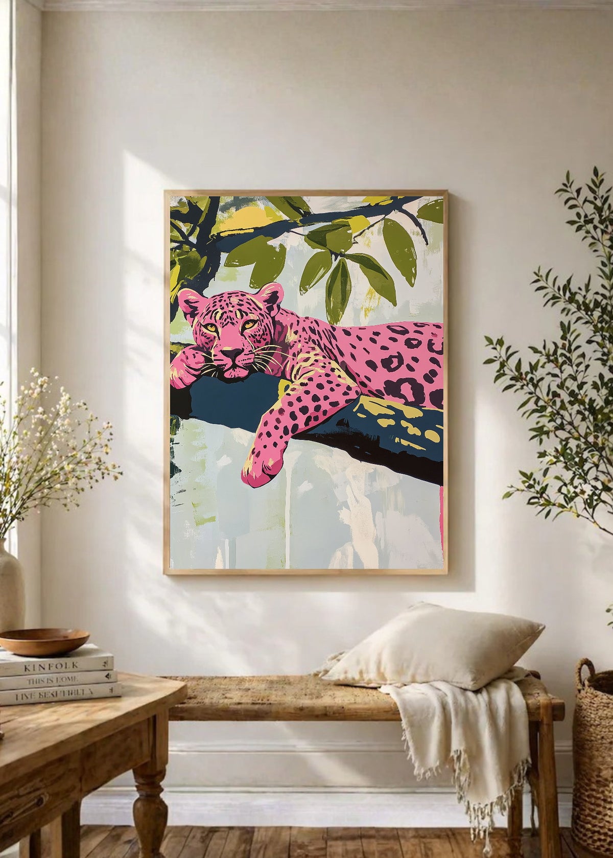 Cuadro Decorativo Trendy, Leopardo Rosa Rama Verde